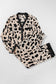 Khaki Cheetah Contrast Trim Loose Fit Two Piece Sleepwear