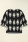 Black Vintage Geometric Printed 3/4 Sleeve V Neck Blouse