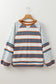 White Striped Floral Printed Patchwork Lantern Sleeve Blouse
