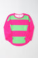 Light Green Colorblock Striped Drop Shoulder Loose Top