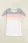 White Ribbed Color Block Patchwork T-shirt