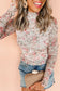 Pink Floral Long Sleeve High Neck Sheath Mesh Top