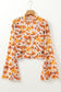 Orange Floral Printed Bell Sleeve Mock Neck Scallop Trim Blouse