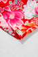 Red Floral Print High Waist V Neck Babydoll Mini Dress