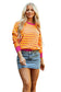 Orange Stripe Trimmed Round Neck Drop Shoulder Loose Sweater