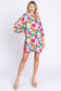 GeeGee Full Size Floral Round Neck Lantern Sleeve Mini Dress