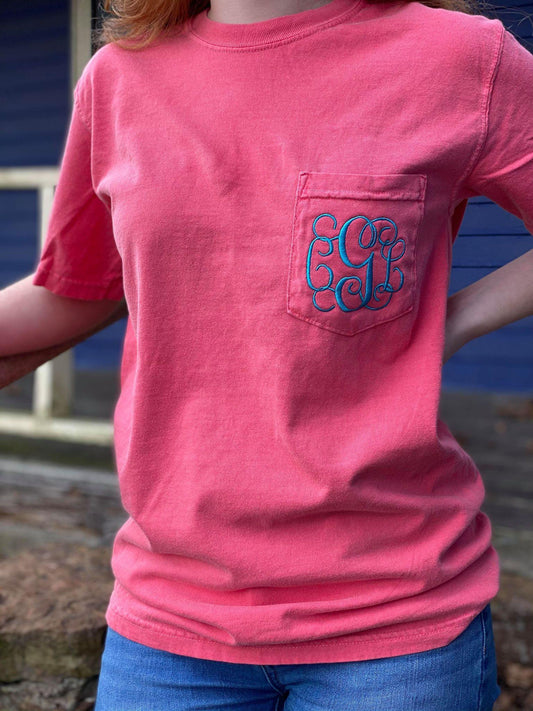 Cursive Monogram Pocket Tee-ASK Apparel LLC