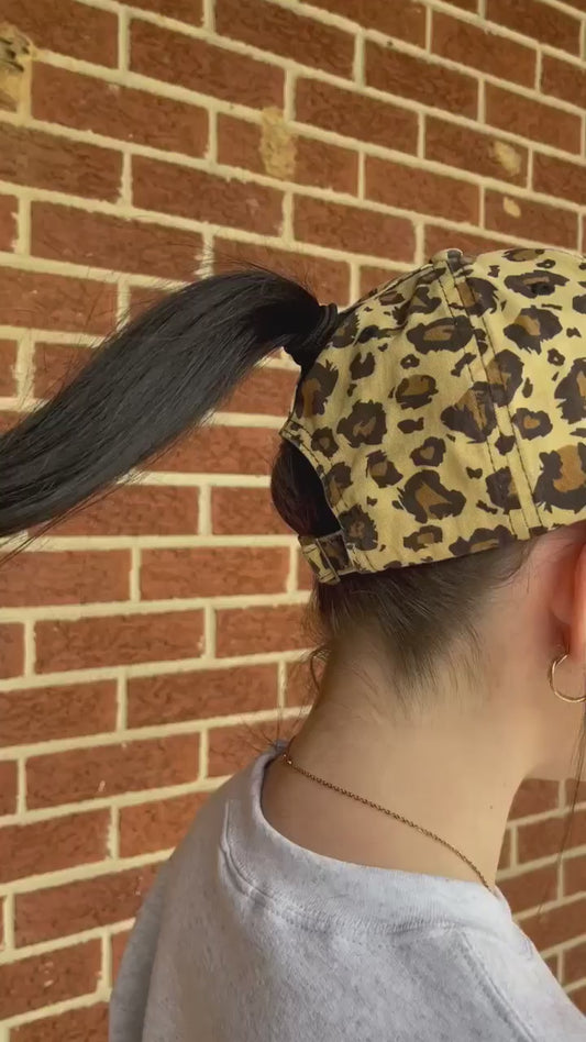Leopard Monogram Hidden Ponytail Hat