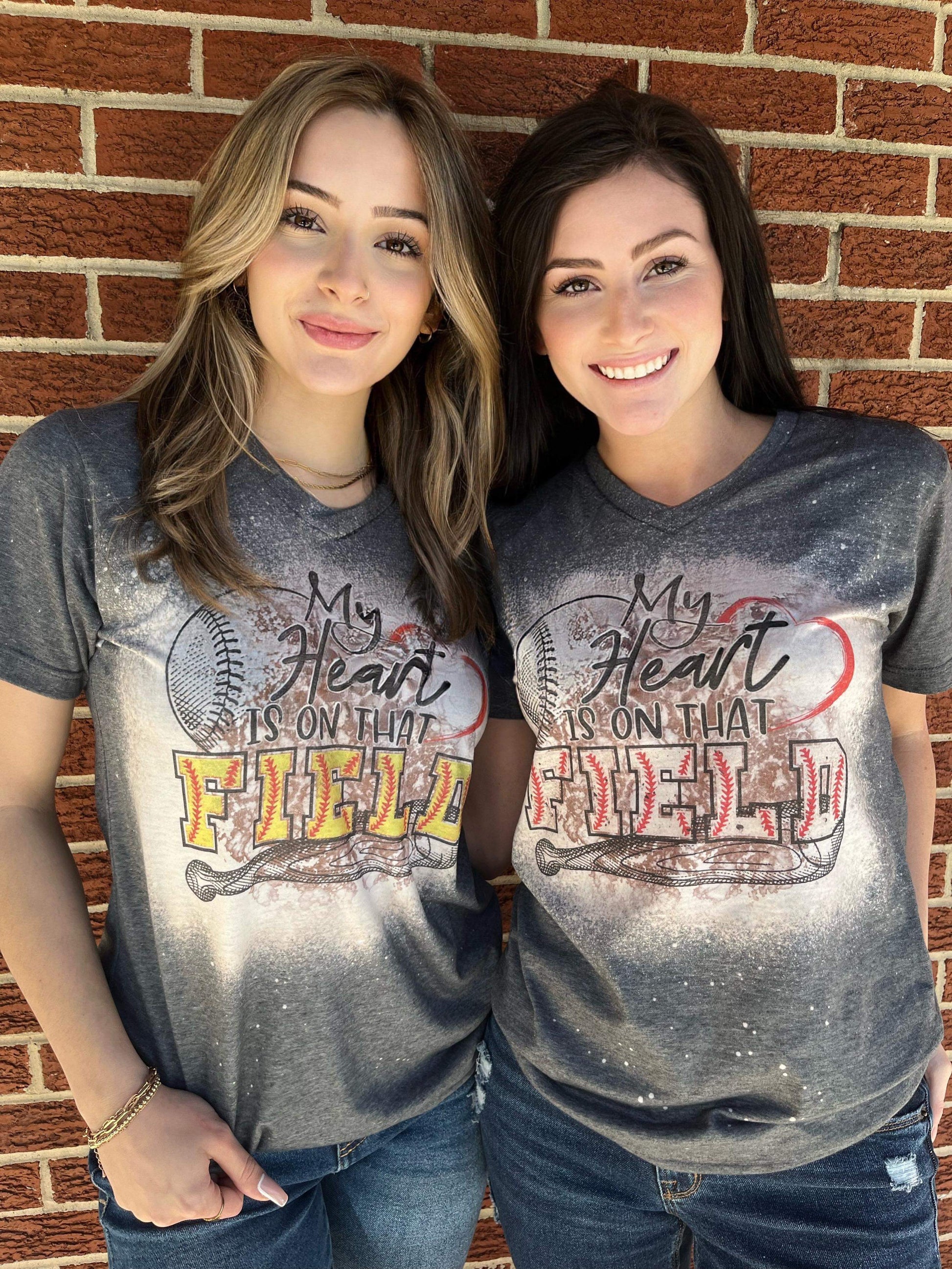 My Heart Is On That Field Custom Bleach Tee- Ask Apparel