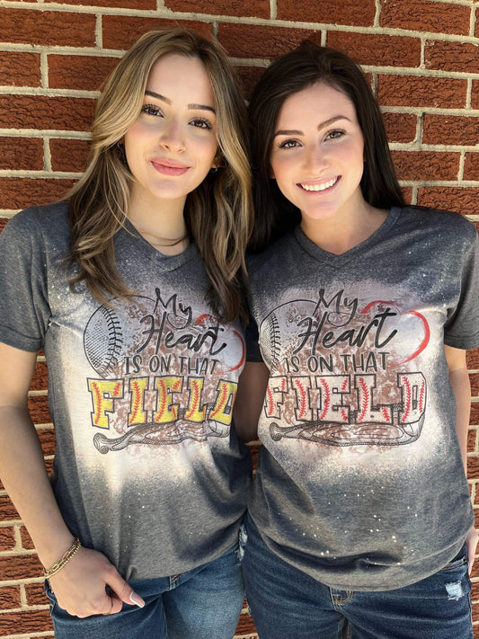 My Heart Is On That Field Custom Bleach Tee- Ask Apparel