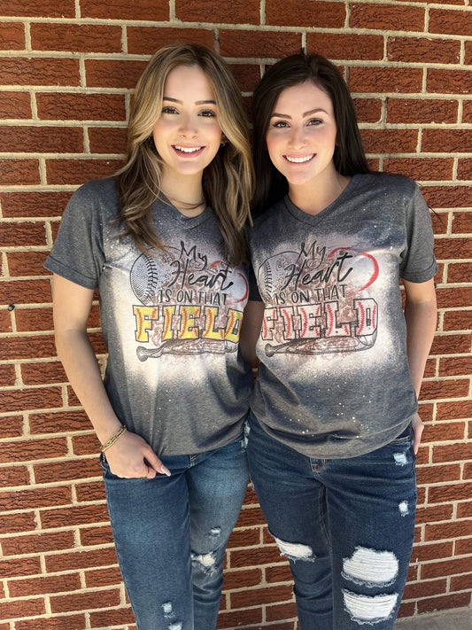 My Heart Is On That Field Custom Bleach Tee- Ask Apparel